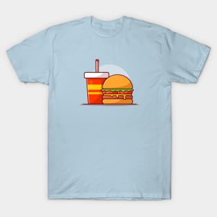 Burger And Soda Cartoon Vector Icon Illustration (8) T-Shirt